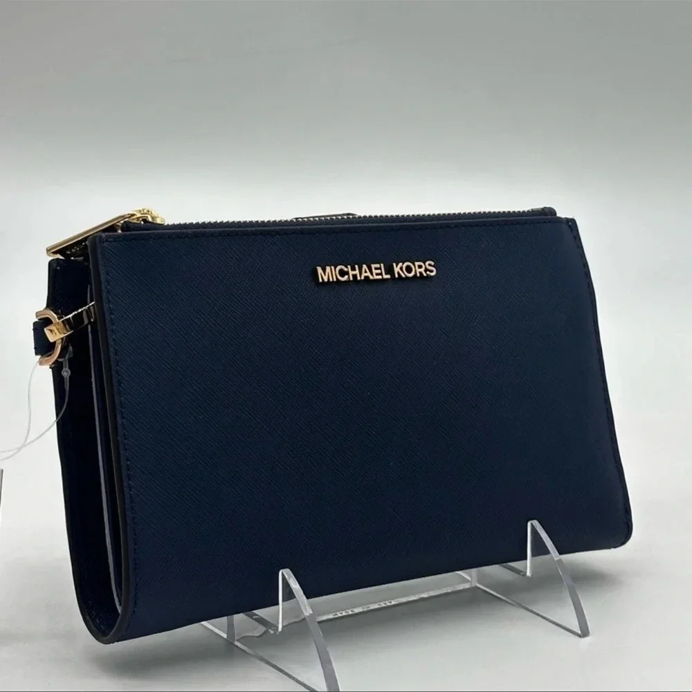 Michael Kors Large Double Zip Wallet Wristlet Navy